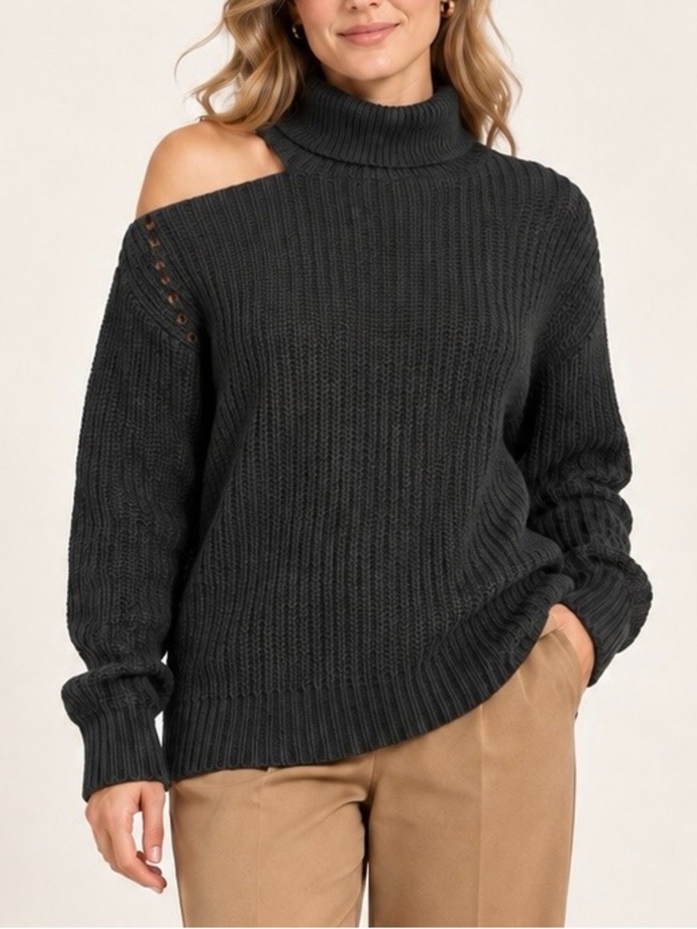 ASTR the Label Sepulveda Charcoal Cutout Turtleneck Sweater M